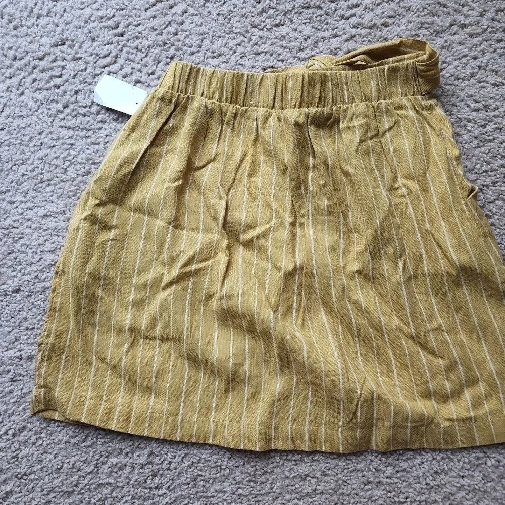 Charlotte Russe Mustard Yellow Striped Button Up Waist Strap Mini Skirt New